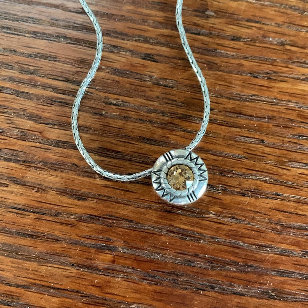 Brighton Reversible Silver Necklace - amber and clear stones